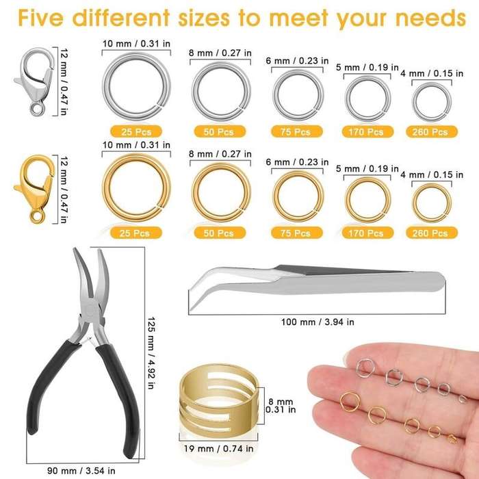 1 Set - Craft Supplies Kit for Jewelry Making Jump Rings and Clasps Assorted Sizes Gold Silver Relia