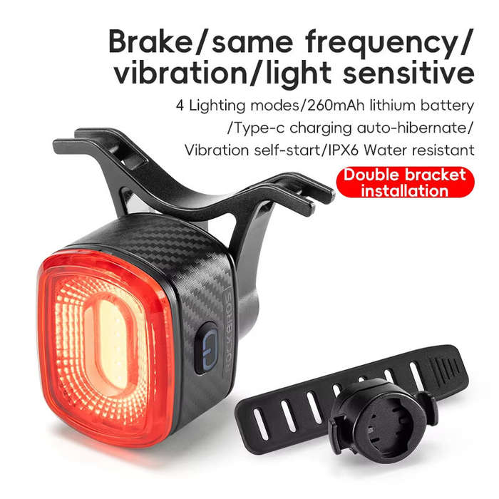 Black - ROCKBROS R2 Smart Brake Sensing Bike Taillight Same Frequency Induction Rear Light 4 Lightin