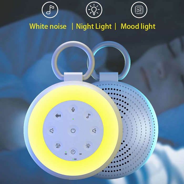 White - Rechargeable White Noise Machine with 7 Colors Night Light, Portable Sound Machine for Baby