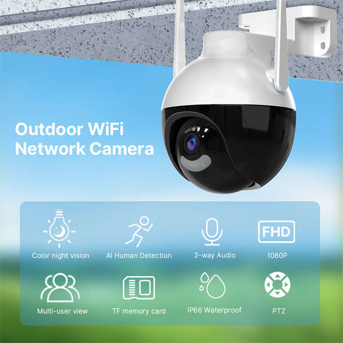 EU Plug - Hiseeu WHD912B 2MP Outdoor Security Camera 1080P HD IP66 Waterproof Color Night Vision AI