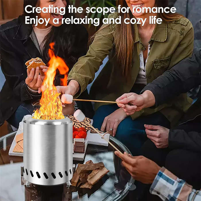 Silver - IPRee Outdoor Stainless Steel Firewood Stove Heater Camping Smokeless Fire Pit Furance Port