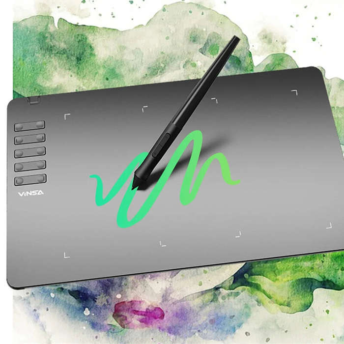 Black - VINSA T906 Graphics Drawing Tablet with 10 Physical Shortcut Keys 250x156mm Sensing Area 8 P