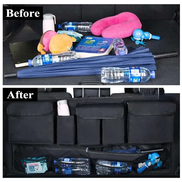 Red - Car Trunk Organizer Oxford Cloth Backrest Storage Bag Multi-functional Net Hanging Bag Car Sea