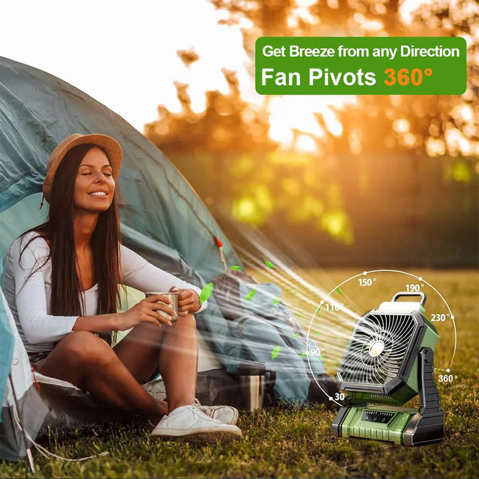 Yellow - Portable 4 Speed Camping Fan with Rechargeable Battery Cordless Outdoor Cool Ceiling Fan wi