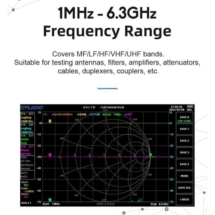 SV6301A Vector Network Analyzer 6.3GHz 1001 Sweep Frequency Points MF LF HF VHF UHF with 7inch LCD N