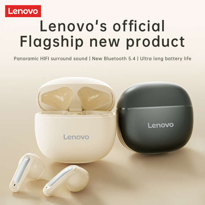 White - Lenovo EA140 TWS Earbuds Wireless bluetooth 5.4 Earphone 10mm Diaphragm AI Call Noise Reduct