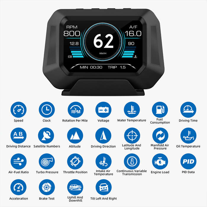 GEYIREN P21 HUD Head Up Display OBD 3.5inch Car Overspeed Warning Inclinometer Auto Electronic Volta