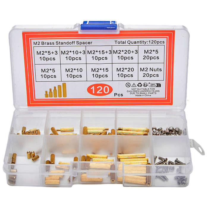 120PCS - 120PCS M2 Brass Standoff Spacer Kit Assorted Sizes with Screws and Nuts Rust Resistant for