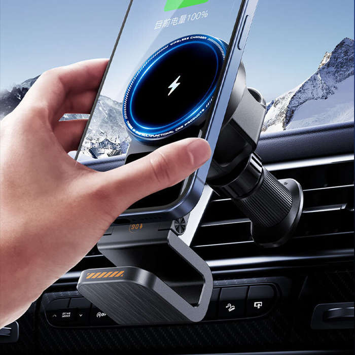 Grey - SD16 3-in-1 Wireless Car Charger Holder 15W Fast Charging Car Air Vent Mount Holder for Smart