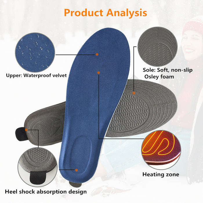 S - Heating Insoles 3 Modes Adjustable Temperature USB Rechargeable Insoles with Wireless Remote for
