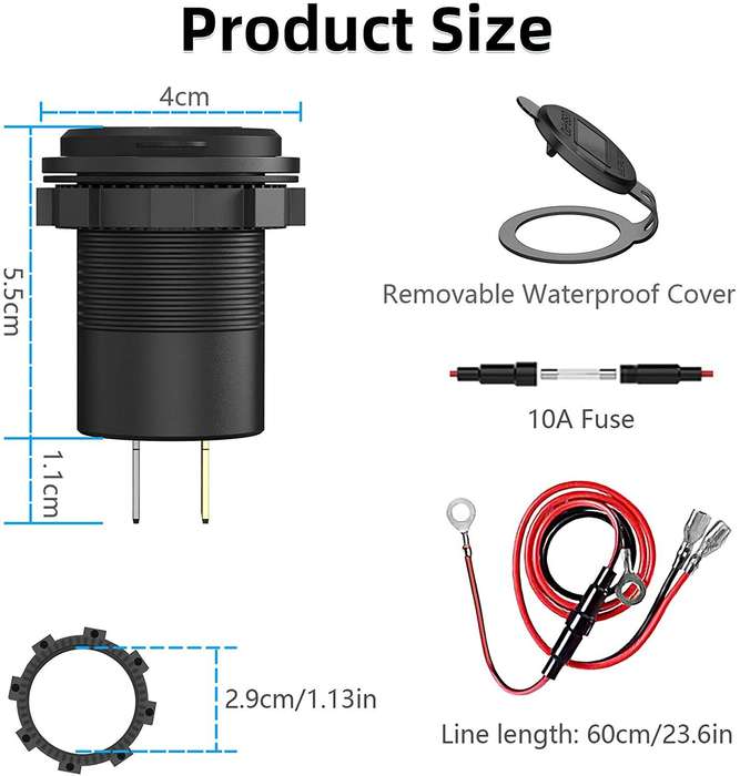 Green - 12-24V 48W Dual USB Car Charger Socket PD3.0&QC3.0 with LED Voltmeter ON/Off Switch Fast Cha