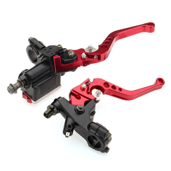 Red - Pair 7/8 Motorcycle Brake Master Cylinder Clutch Reservoir Levers Universal