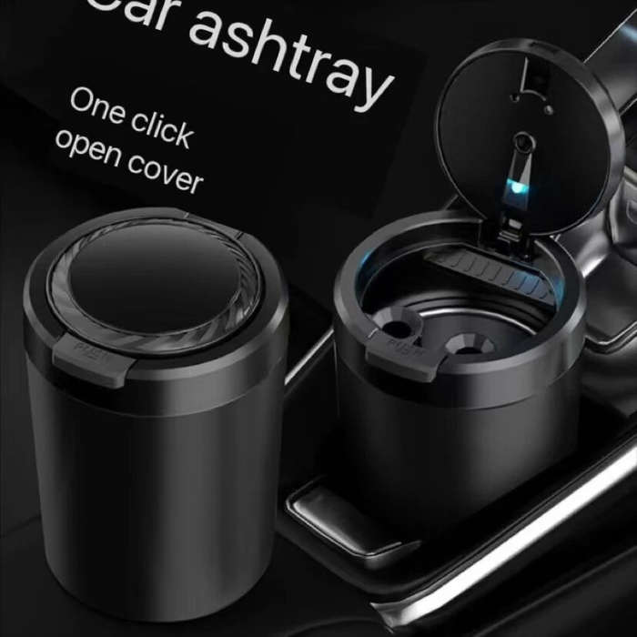 Black - Car Ashtray Multifunctional with Cover Home Smoke Bucket with LED Light Car Portable Ashtray