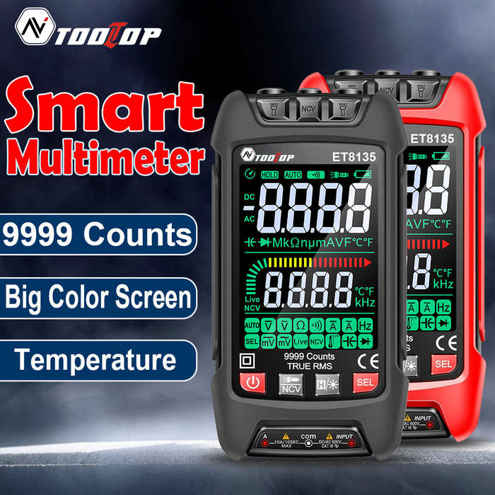 Black - AV TOOLTOP ET8135 Multimeter Color LCD Display 9999 Counts True RMS Auto Range Voltage Curre