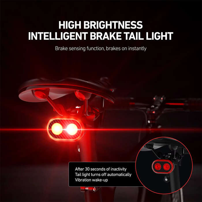 Black - CYCLAMI CY300T 2PCS Bicycle Smart Front Rear Brake Sensing Lights Waterproof Type-C Charging