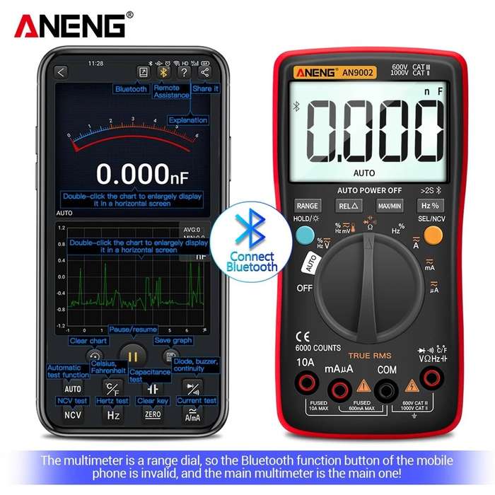 ANENG AN9002 Bluetooth Digital Multimeter 6000 Counts Professional MultimetroTrue RMS AC/DC Current