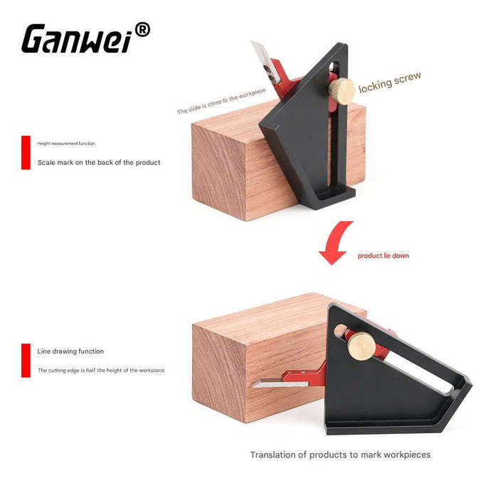 Black - CNC Aluminum Alloy Marking Gauge MG0-000-0164 0-58mm High Precision Woodworking Tool Compact