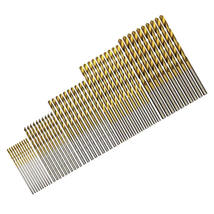 50PCS Titanium Plated Twist Drill Set 1-3mm Shank High Wear Resistance Small Drill Bits for Electric