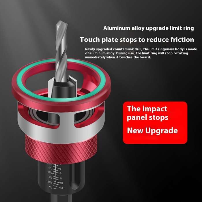 Red - 5pcs Countersink Drill Bit Set with Depth Stop High-quality 6542 Steel and Aluminum Alloy Mult
