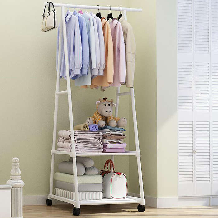 BLack - Triangle Coat Wheel Rack Removable Stainless Steel Clothes Hanging Hanger