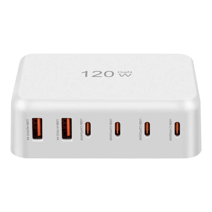 White - [GaN Tech] Bakeey 120W 6-Port USB PD Charger 2USB-A+4USB-C PD Fast Charging Desktop Charging