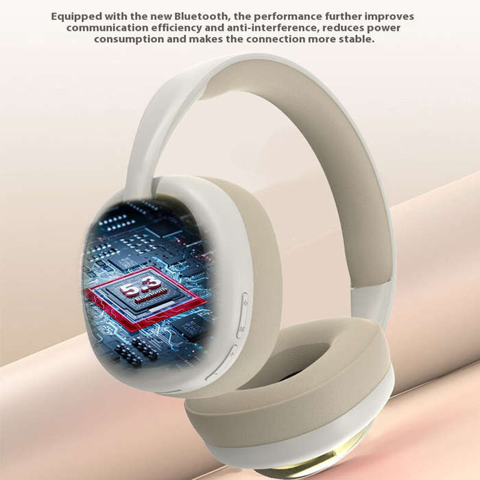Khaki - Wireless bluetooth Headset 40mm Large Driver HiFi Sound 12H Playback Soft Earmuffs Built-in