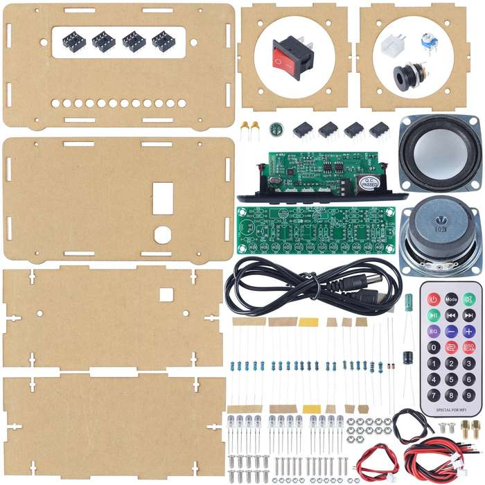Black - FM Radio DIY Electronics Kit Bluetooth 5.0 Speaker with Voice-activated Level Indicator DIY