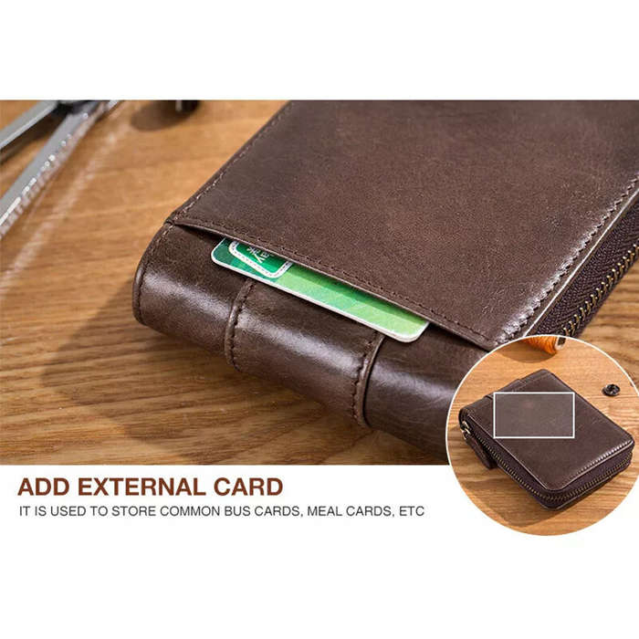 Yellow/Brown - BULLCAPTAIN Genuine Leather Zipper Men Wallets Multi Card Slot ID Card Mini Holder Ba