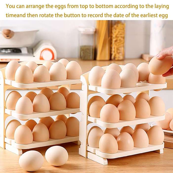 Light Beige - Multi-layer Foldable Anti-drop Egg Organizer Tray with Lid and Handle Egg Holder For R
