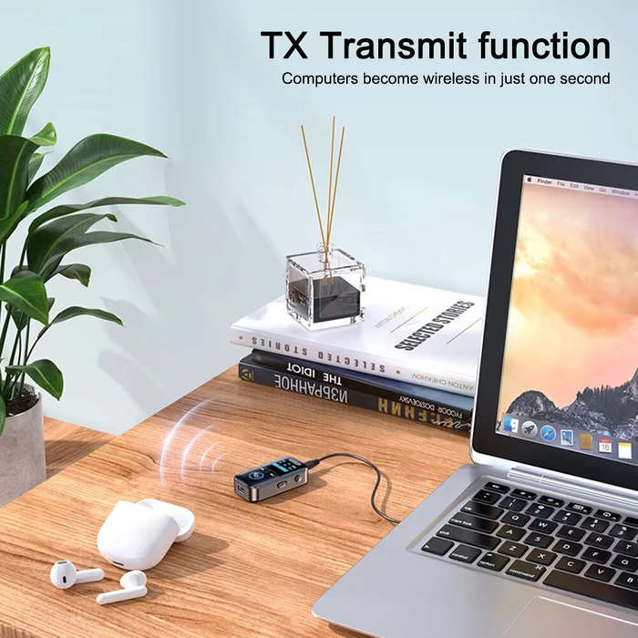 Black - GT69 4 in 1 bluetooth 5.4 Receiver Transmitter LED Display AUX bluetooth Car Adapter Wireles