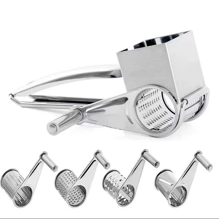 Silver - 4 PCS Handheld Stainless Steel Rotary Cheese Grater Kitchen Tool Garlic Carrot Cutter Slice