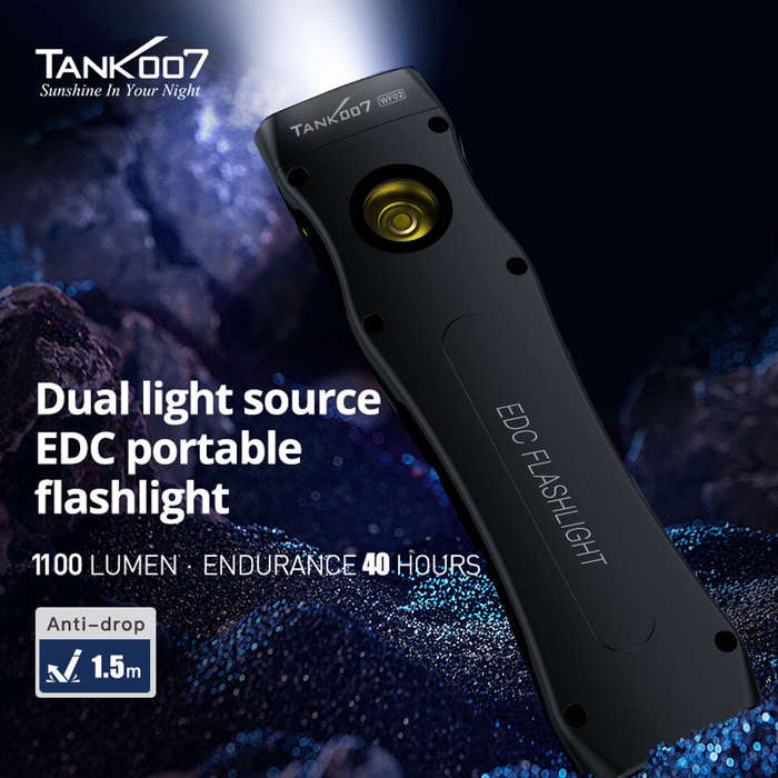Black - TANK007 Slim Dual Color Strong Light LED Flashlight Rechargeable Rechargeable Mini Portable