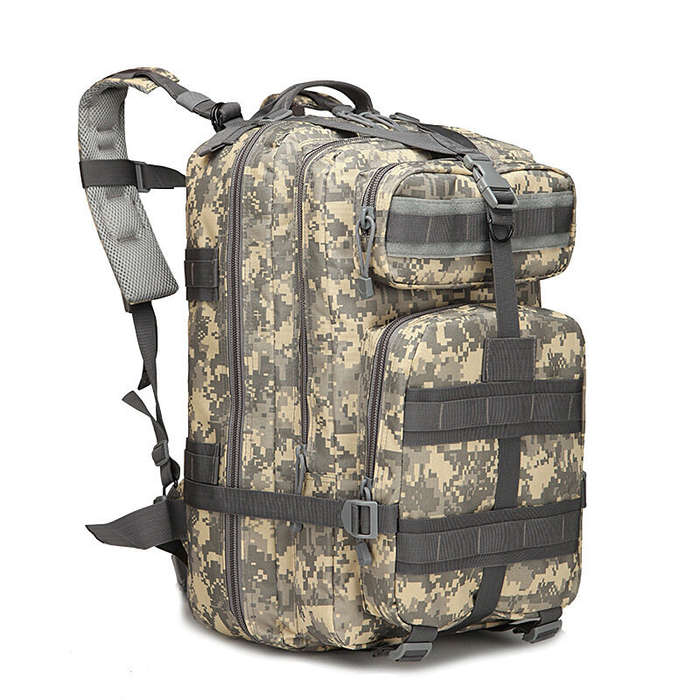 Sand color - 25-30L Outdoor Tactical Backpack Bag 600D Nylon Waterproof Camouflage Trekking Rucksack