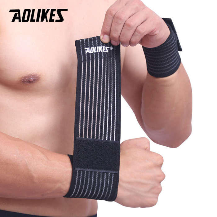 Black - AOLIKES 1PCS Cotton Elastic Bandage Wrist Band Anti-slip Breathable Hand Protection for Weig