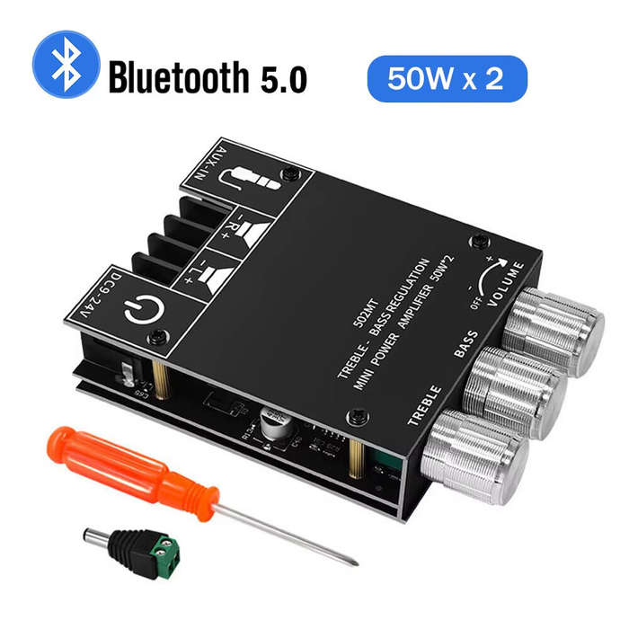 Black - ZK-502MT bluetooth 5.0 Amplifier Board 2x50W High Power Stereo Audio Module Bass Treble Cont