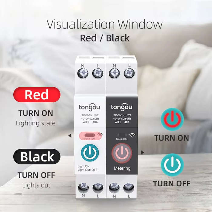 40A - Tongou Tuya WiFi Smart Circuit Breaker Switch with Metering 32A-63A 90V-240V Remote Voice Cont
