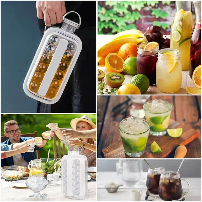 White - Portable Ice Hockey Pot 2 In 1 Water Bottle Ice Ball Machine Bottle Reusable Round Ice Cube