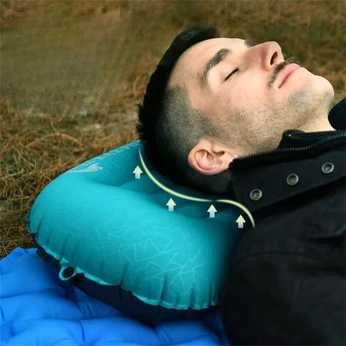 Blue - IPRee Ultralight Portable Inflatable Camping Travel Pillow Compact Ergonomic Inflating Pillow