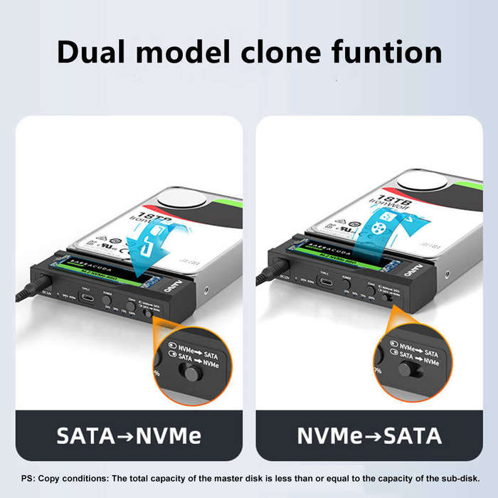 Black - MAIWO Dual Bay M.2 NVME Case and SATA HDD Docking Station Type C 3.1 Docking Station 2.5"/3.