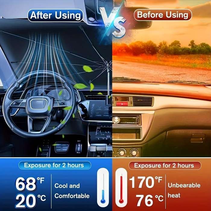 Silver - Car Sunshade Umbrella Front Windshield Retractable Sun Protection Heat Insulation Car Umbre