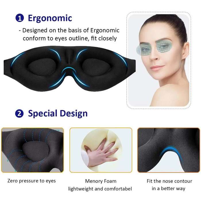 Black - KALOAD Sleep Eye Mask For Men and Women 3D Contour Cup Sleep Eye Mask Concave Molded Night S