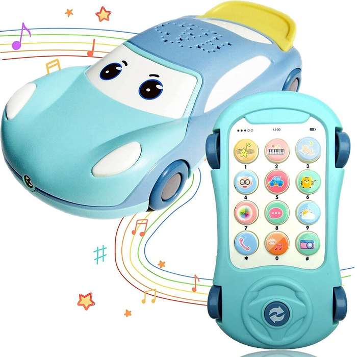 LANDZO Early Education Musical Cell Phone Toy Car Shape Star Projector Night Light Kids Play & Learn