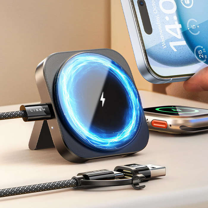 Black - N4 15W Magnetic Wireless Charger Fast Wireless Charging Pad with Stand for Smart Phones for