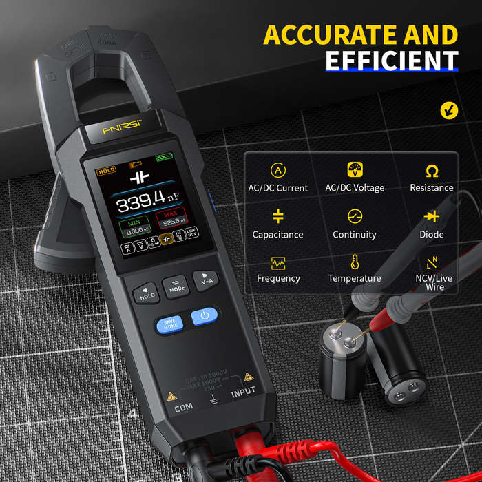 #B - FNIRSI DMC-100 DC AC 600A Current Clamp Meter 10000 Counts Digital Multimeter USB Charger Amper