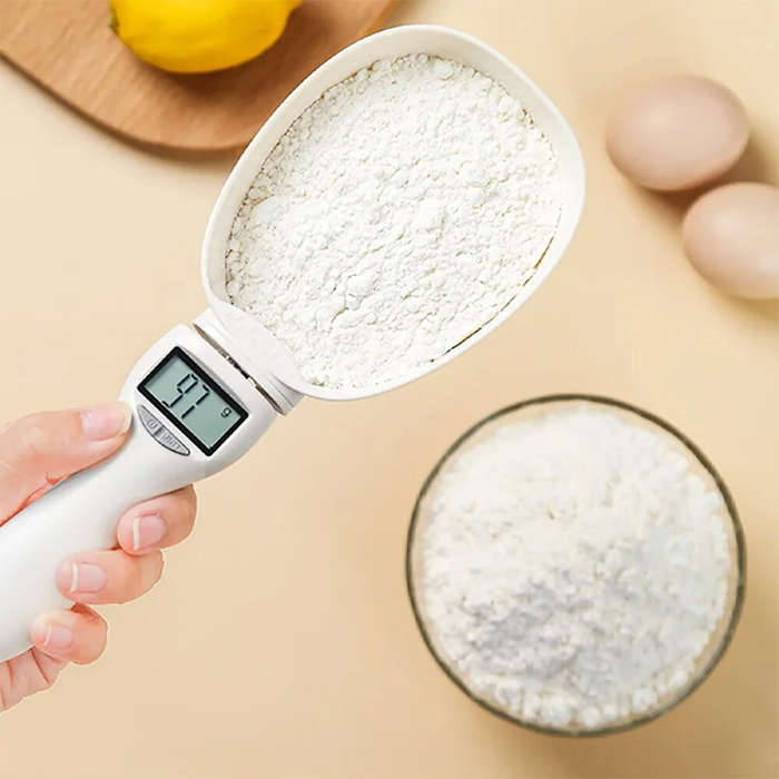 White - 800g/1g Kitchen Scale Spoon Measuring Spoon Cup Portable with LED Display Pet Food Weighing