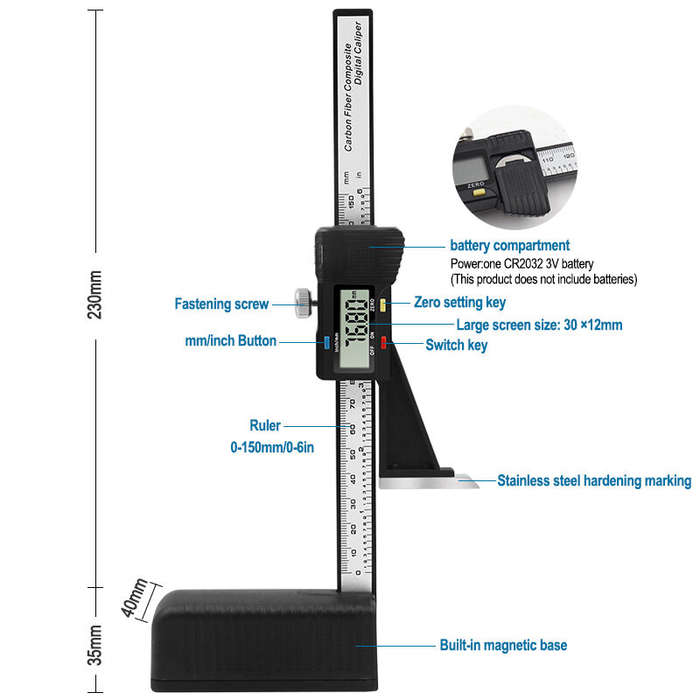 0-150mm Digital Height Gauge Electronic Digital Height Gauge Vernier Caliper Ruler Wood Table Markin