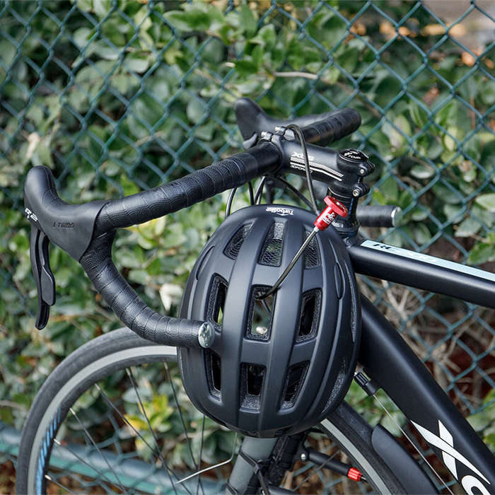 Silver - KONG Bike Lock Hidden Steel Cable Lock 59cm Portable Helmet Lock Key Lock Anti-theft Lock B
