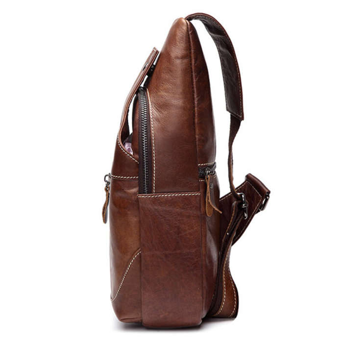 Brown - BULLCAPTAIN Men Genuine Leather Wear Resisting Textured Business Casual Brown Black Chest Ba