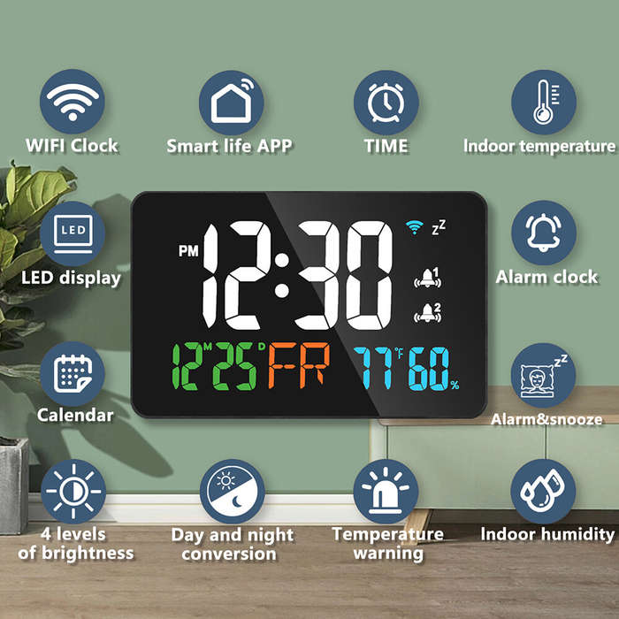 White - LED Graffiti Clock Automatic Time Calibration Wifi Temperature And Humidity Atomic Clock Mir