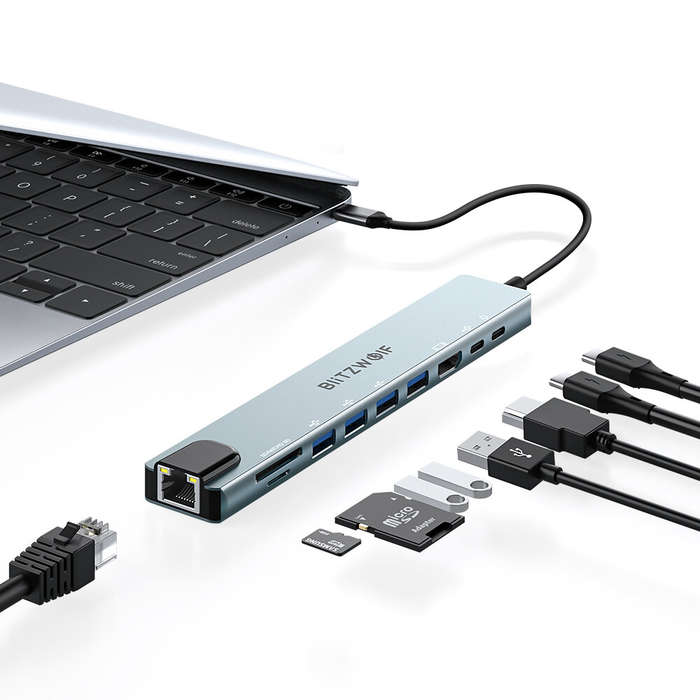 BlitzWolf BW-NEW TH5 10 in 1 USB Hubs with HDMI 4K@30Hz USB3.0 / USB2.0 / Type-C 2.0 / RJ45 Ethernet